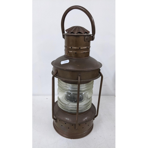 202 - An early 20th century ships copper hanging lantern, 40cm h including handle
Location: 7.1
If there i... 