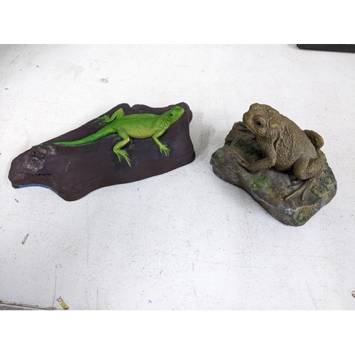 467 - Two Oswaldo Mercher composition animal models to include a lizard and a toad on a rock
Location: R1.... 