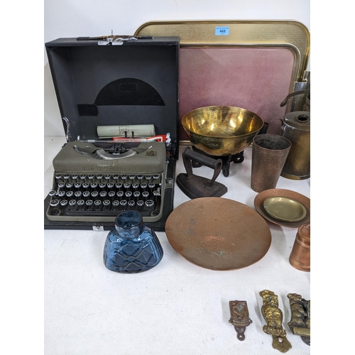 468 - A mixed lot to include a cased Imperial typewriter, various Indian, Chinese and other brassware, a b... 