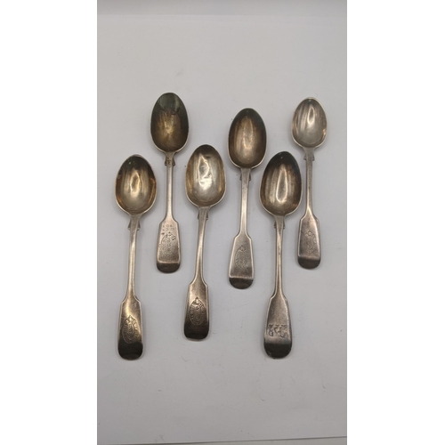 137 - Six silver fiddle pattern spoons some engraved '1st Surrey Rifles' to the terminals and one other, t... 