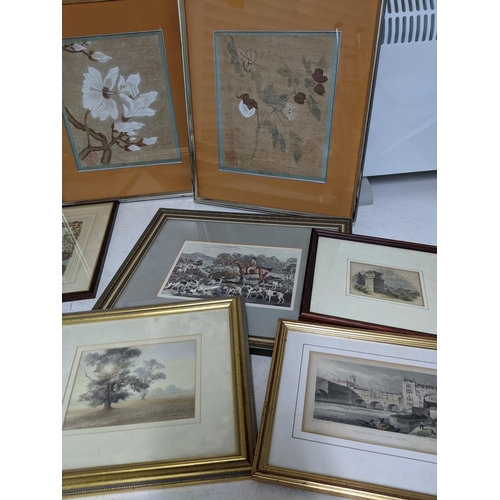 317 - A selection of framed and glazed prints to include four Chinese floral and landscape prints, Victori... 