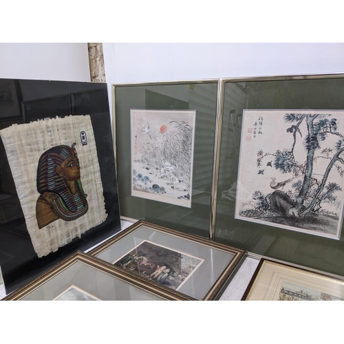 317 - A selection of framed and glazed prints to include four Chinese floral and landscape prints, Victori... 