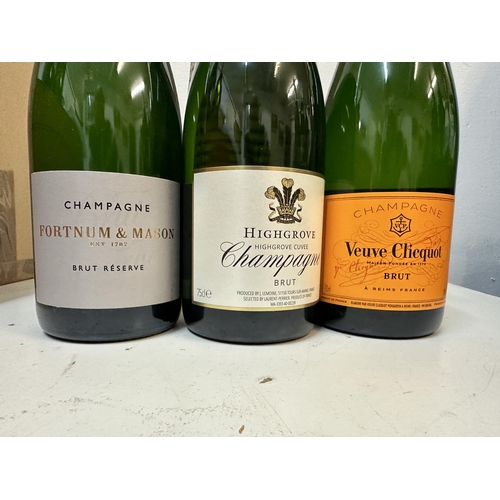 2 - Three bottles of Champagne to include Veuve Clicquot 250 ans, 750ml, Highgrove Champagne and Fortnum... 