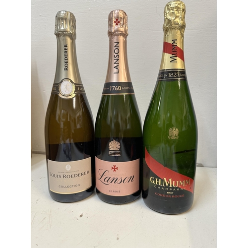 3 - Three bottles of Champagne to include Lanson Le Rose Louis Roederer Champagne, G H Mumm
Location:
If... 