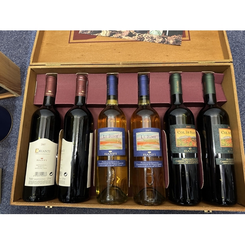 38 - Eight mixed red and white wines, a single bottle of Dows Port and presentation case with six Banfi w... 