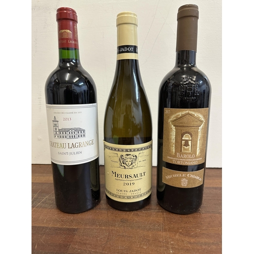 93 - Three bottles of wine to include Michele Chiarlo Barolo, Louis Jadot Meursault 2019, Chateau Lagrang... 