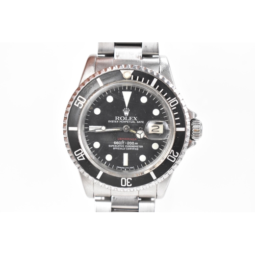 A Rolex Submariner Oyster Perpetual Date, "Single Red" Mark VI, automatic, gents, stainless steel wristwatch, circa 1973, reference no. 1680, the black dial having ‘Red Submariner’ dial with luminous markers and date aperture at 3, Rolex oyster bracelet numbered 8208, serial no. 3301XXX, the calibre 1570 movement numbered D476150, 38.5mm
Watch is in ticking order
If there is no condition report shown, please request