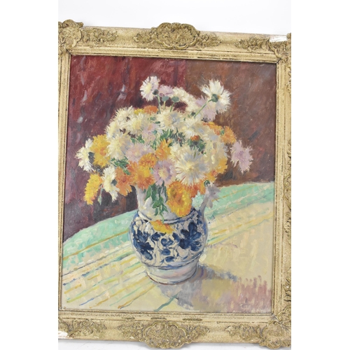 234 - A mid 20th century British school oil on canvas still life, unsigned, label to the verso inscribed '... 