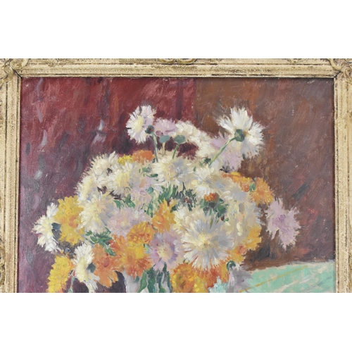 234 - A mid 20th century British school oil on canvas still life, unsigned, label to the verso inscribed '... 