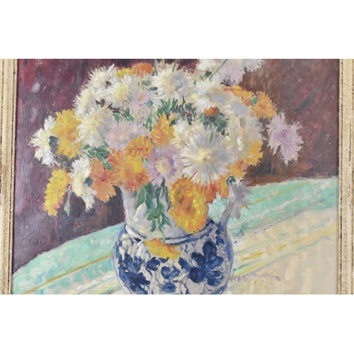 234 - A mid 20th century British school oil on canvas still life, unsigned, label to the verso inscribed '... 