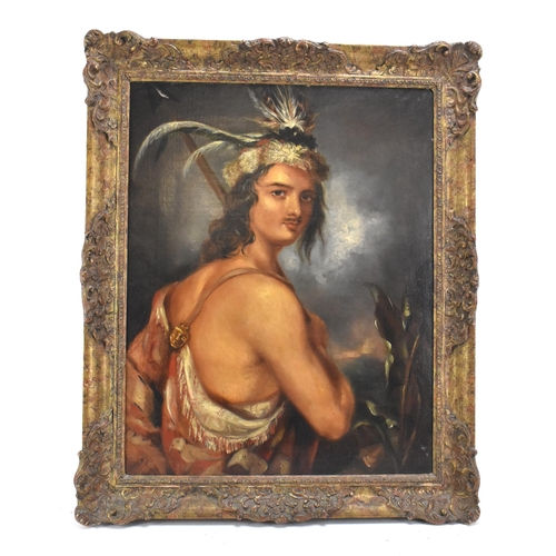 235 - A 20th century oil on canvas depicting a native Indian chief, unsigned, 47.5cm x 61cm, the frame 61c... 