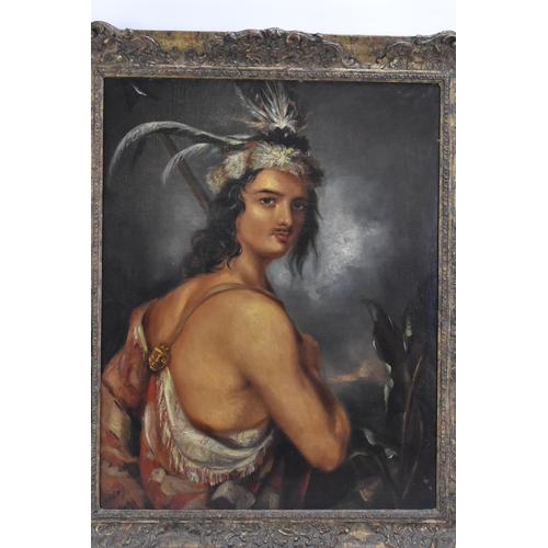 235 - A 20th century oil on canvas depicting a native Indian chief, unsigned, 47.5cm x 61cm, the frame 61c... 