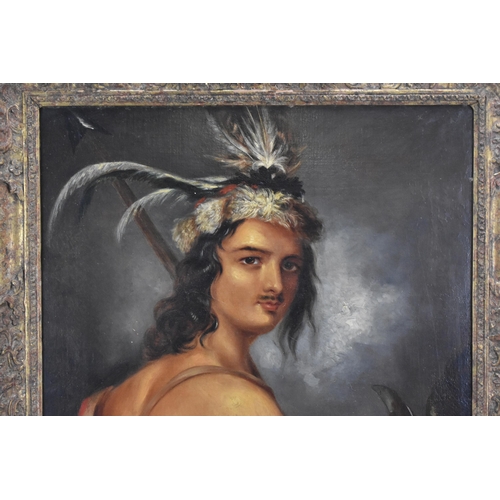 235 - A 20th century oil on canvas depicting a native Indian chief, unsigned, 47.5cm x 61cm, the frame 61c... 