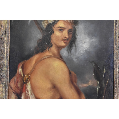 235 - A 20th century oil on canvas depicting a native Indian chief, unsigned, 47.5cm x 61cm, the frame 61c... 