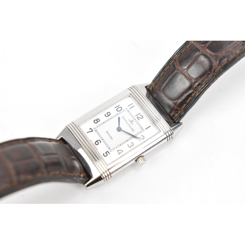 96 - A Jaeger LeCoultre Reverso, quartz, stainless steel wristwatch, the case back engraved with initials... 