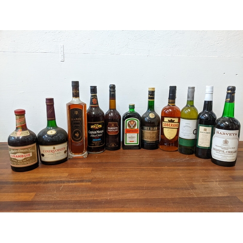 129 - Spirits and sherry to include Hardy Cognac, Captain Morgan, Jägermeister, House of Commons , Courvoi... 