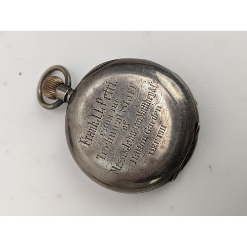 19 - A early 20th century silver cased, manual wind, quarter repeater open faced pocket watch, having blu... 