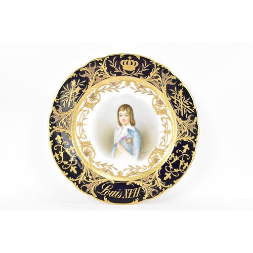 248 - A 19th century Sevres Chateau of Versailles cabinet plate, the centre painted with a portrait of Lou... 