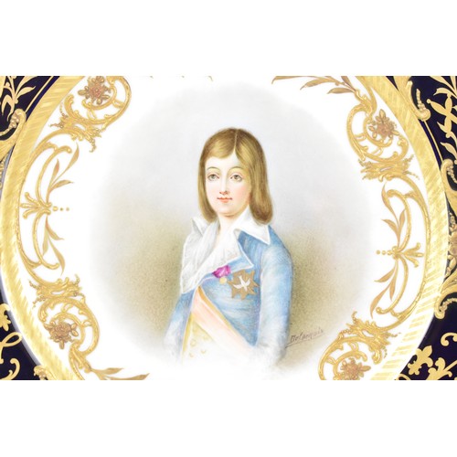 248 - A 19th century Sevres Chateau of Versailles cabinet plate, the centre painted with a portrait of Lou... 