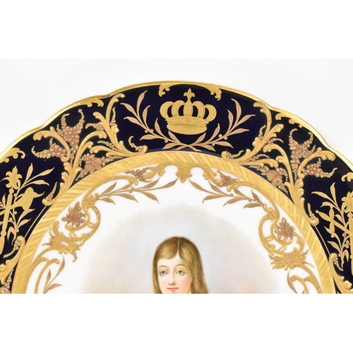 248 - A 19th century Sevres Chateau of Versailles cabinet plate, the centre painted with a portrait of Lou... 