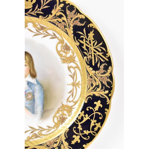 248 - A 19th century Sevres Chateau of Versailles cabinet plate, the centre painted with a portrait of Lou... 