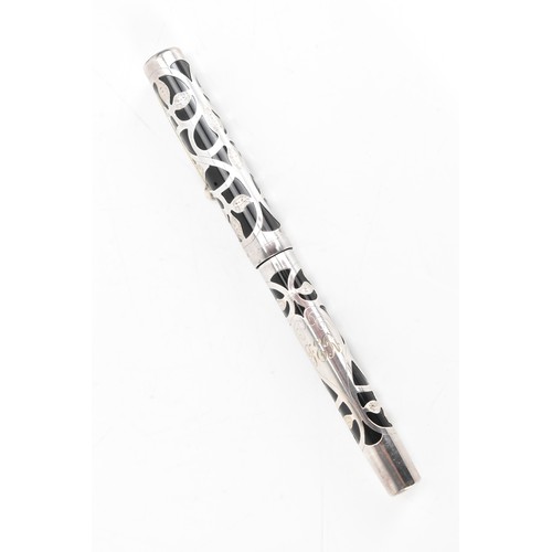 255 - A Sheaffer sterling silver fountain pen, black resin barrel and cap with foliate sterling silver mou... 