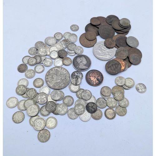 29 - Mixed British coins to include a 1817 'Bull Head' George III half crown, Victorian and later threepe... 