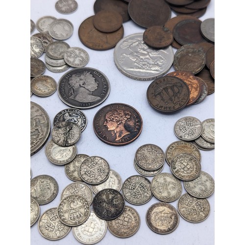 29 - Mixed British coins to include a 1817 'Bull Head' George III half crown, Victorian and later threepe... 