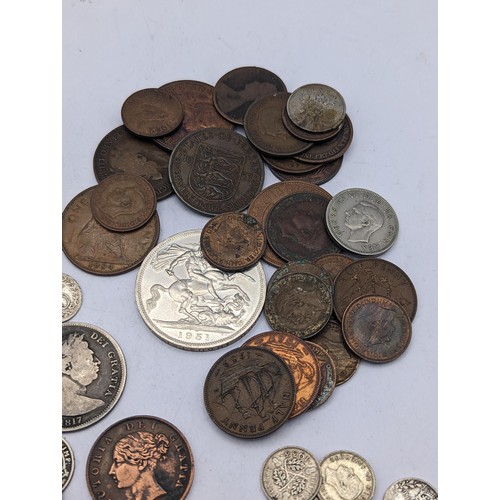 29 - Mixed British coins to include a 1817 'Bull Head' George III half crown, Victorian and later threepe... 