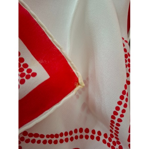 13 - Escada- A red and white silk scarf having hand-rolled edges with red branded scarf box. Location:R1.... 