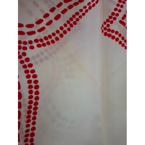 13 - Escada- A red and white silk scarf having hand-rolled edges with red branded scarf box. Location:R1.... 