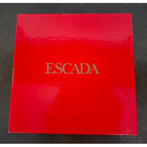 13 - Escada- A red and white silk scarf having hand-rolled edges with red branded scarf box. Location:R1.... 