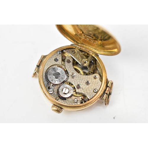 50A - A Rolex, manual wind, ladies, 9ct gold wristwatch, circa 1916, the silvered dial having Roman numera... 