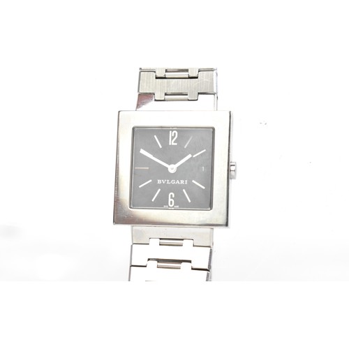 45A - A Bulgari Quadrato, quartz, stainless steel wristwatch, the black dial signed Bvlgari with silvered ... 