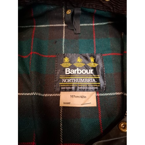 26 - Barbour- Three items comprising a Northumbria green wax jacket 42