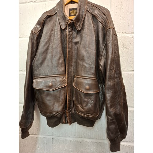 61 - An American Avirex Type A-2 reproduction US Army Air Forces gents brown leather jacket with a Stars ... 