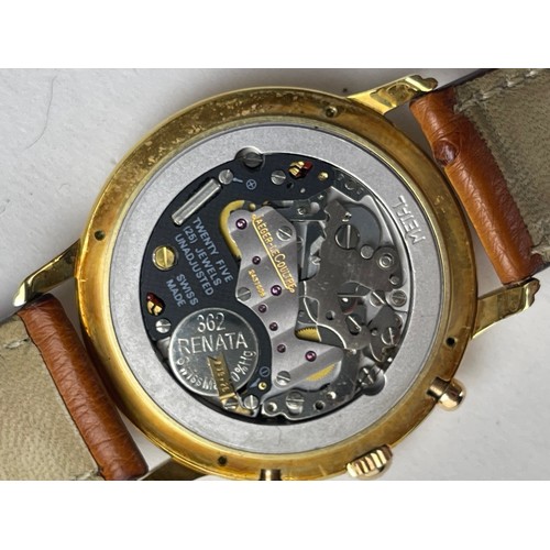 110 - A Jaeger LeCoultre Odysseus, chronograph, quartz, gents, 18ct gold wristwatch, the dial having three... 