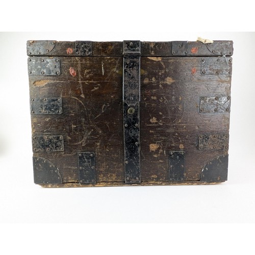 316 - A 19th century iron banded, oak silver chest with a brass plaque inscribed The Right Hon Lord Pirbri... 