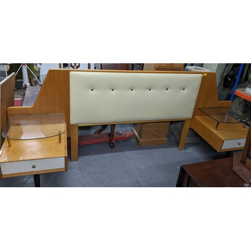 72 - A mid century Ebenezer Gomme for G-Plan continental headboard from the China White range, button uph... 