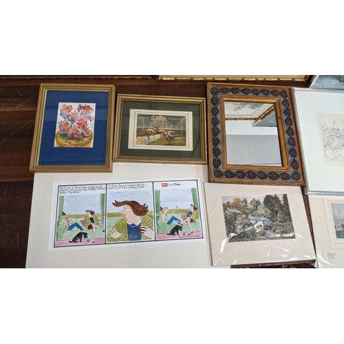 312 - A mixed lot of pictures to include a framed and glazed Asian scene signed P.K 81 and framed and glaz... 