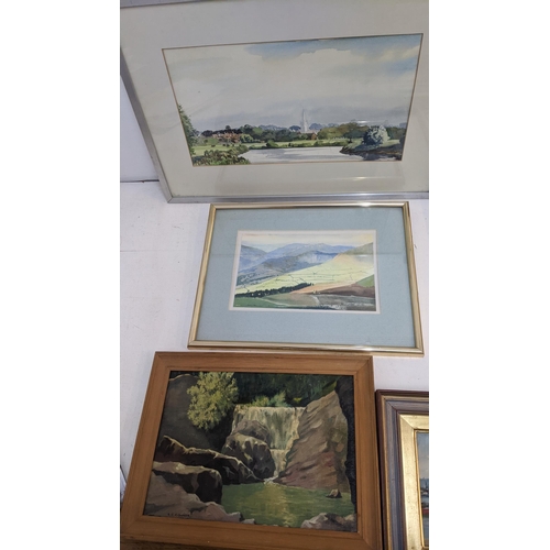 317 - A collection of framed pictures by Len Connor to include a watercolour of winter scene depicting coa... 