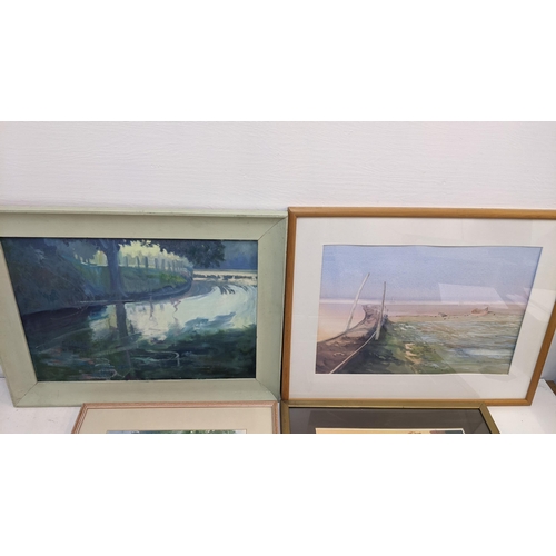 318 - A collection of framed pictures by Len Connor to include 'Tide out Sheppey' a watercolour, 'The Gard... 