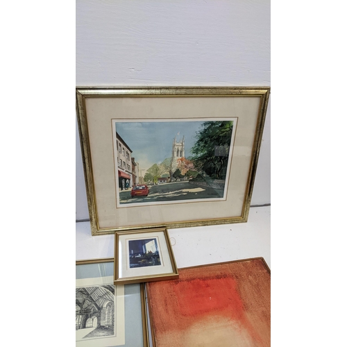 319 - A collection of framed pictures by Len Connor to include  an oil on bard titled ' Market day at Cast... 