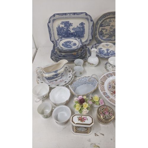 370 - A large mixed lot of pottery and ceramics to include a Belleek vase, pin dish and one other, Villero... 