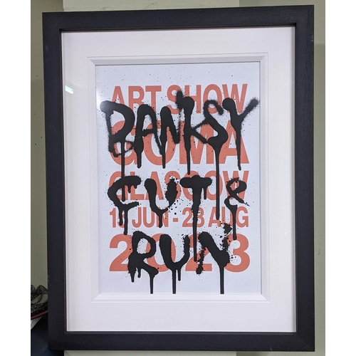 400 - A Banksy 'Cut & Run Glasgow' art exhibition poster, the frame 83cm x 65cm, together with certificate... 