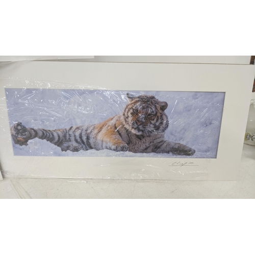 46 - Cheng Yan a photographic signed pictures depicting tigers in snowy landscapes 45cm x15cm
Location: L... 