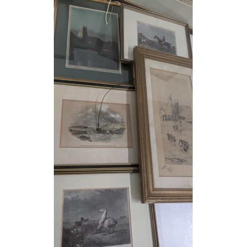 50 - !9th century and later etchings and engravings to include Harold Wylie etching depicting  ships out ... 