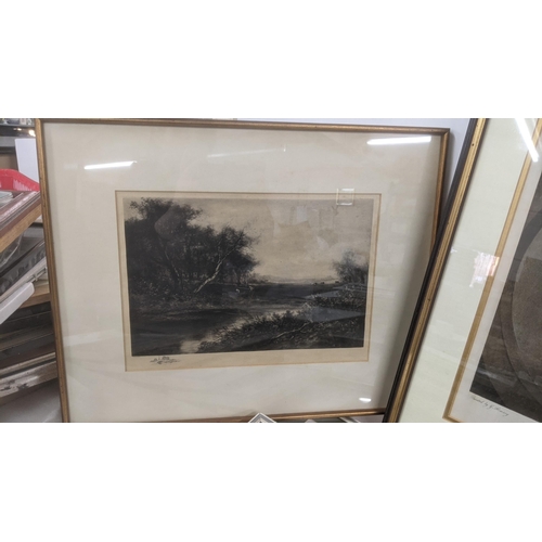 50 - !9th century and later etchings and engravings to include Harold Wylie etching depicting  ships out ... 