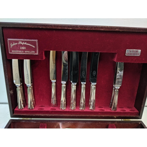 411 - A John Stephenson Sheffield silver plated canteen of cutlery, one piece missing
Location:6-4
If ther... 