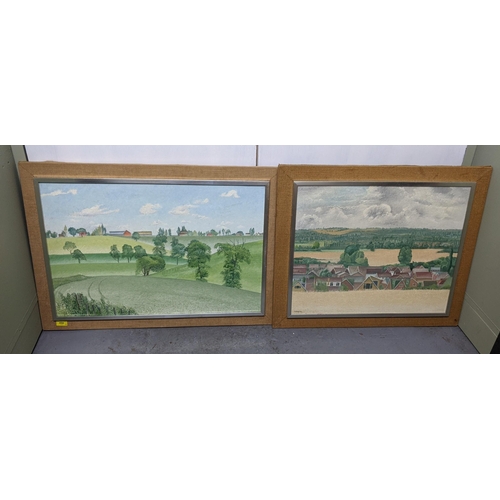 454 - Two paintings, 'Town and Country' oil on board a view of South Woddham Ferrers and the other titled ... 